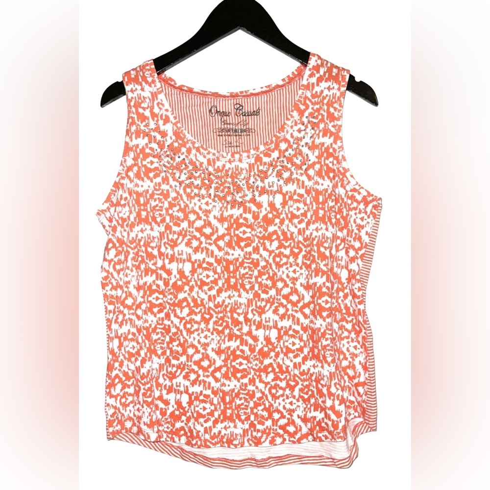 Onque  Casuals Orange Print Tank Top Large